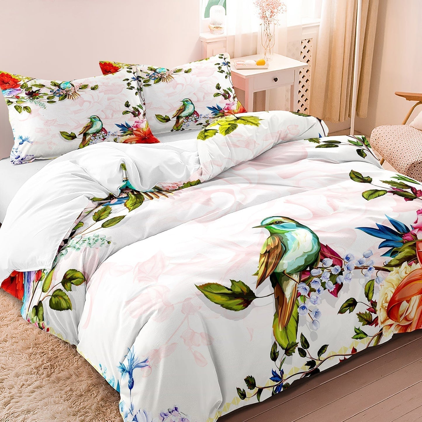 Beautiful Flower Bird Bedding Set