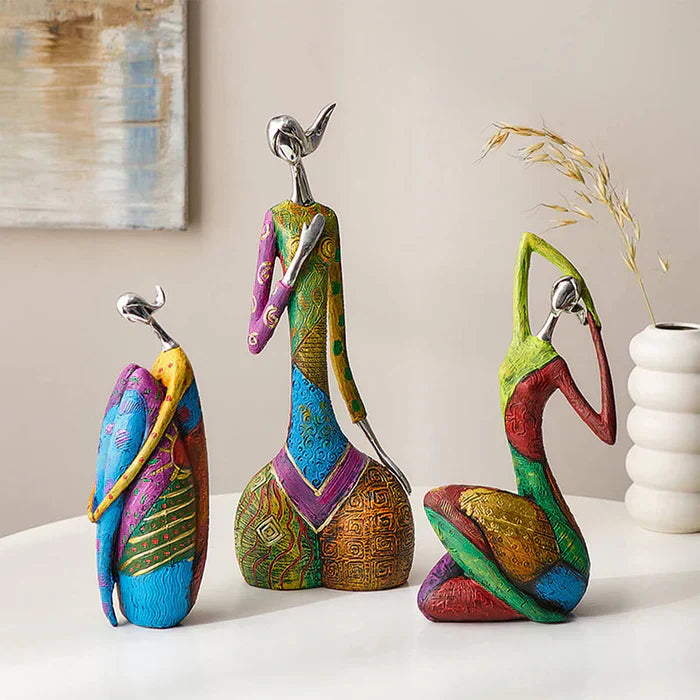 Vibrant Female Figurine Sculpture – Handmade Colorful Resin Art