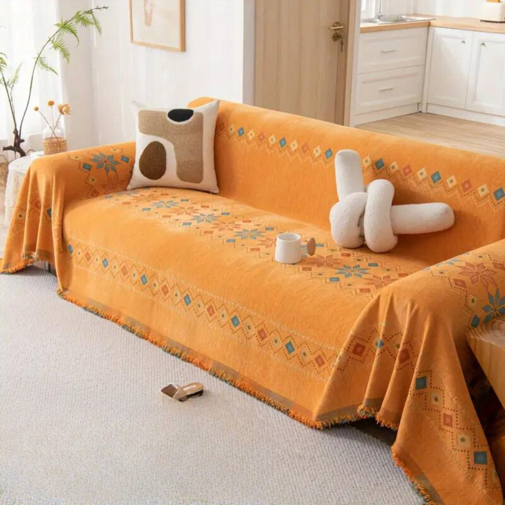 Chic Couch Slipcover with Tassels and Grip Bottom