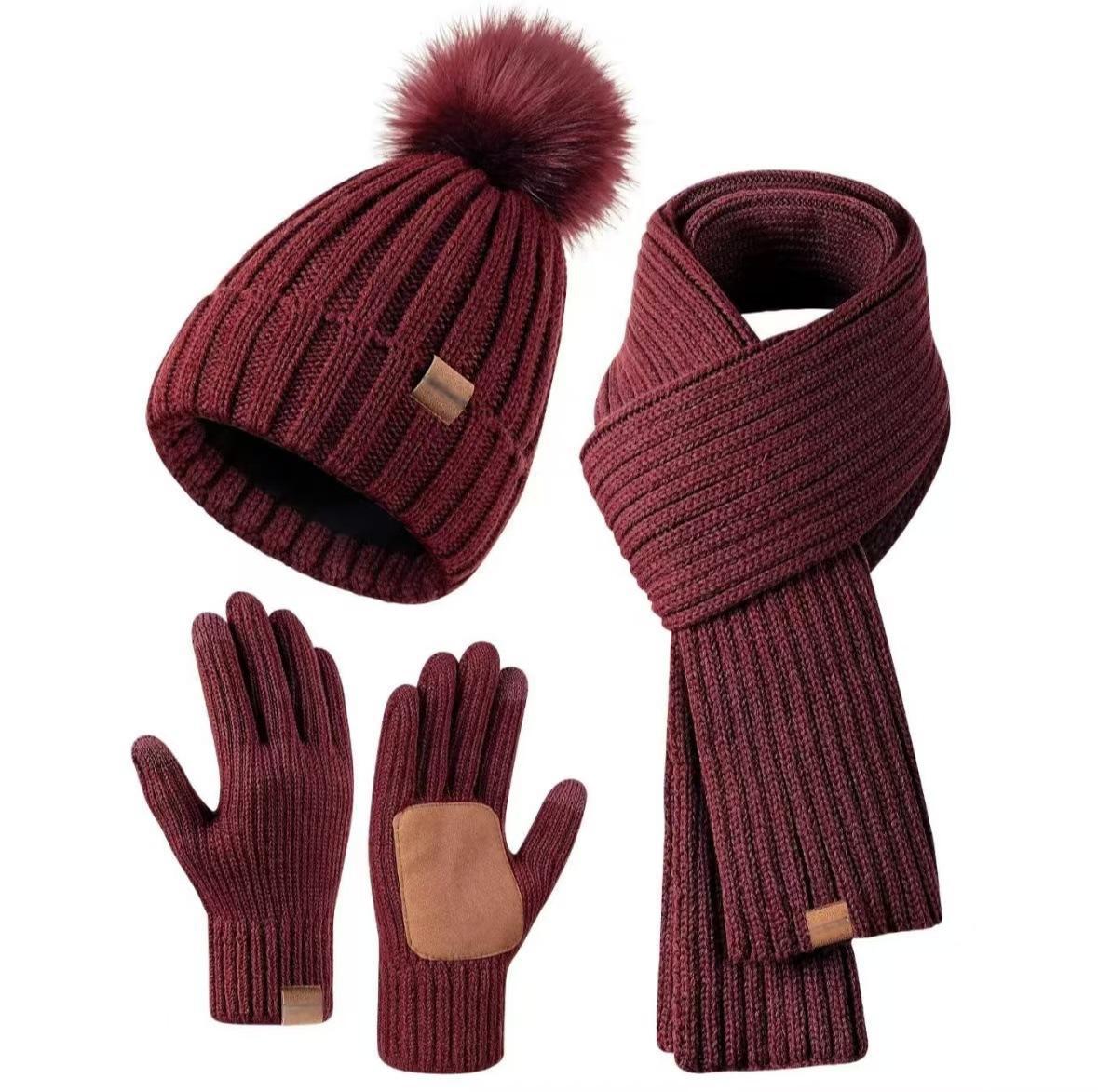 Warm Winter Knit Hat Scarf Gloves Set for Men Women