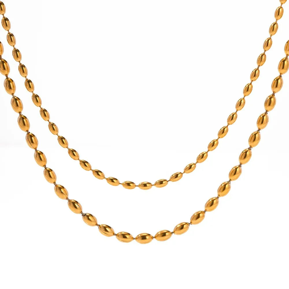 Luxurious 18k Gold Layered Bead Chain Necklace