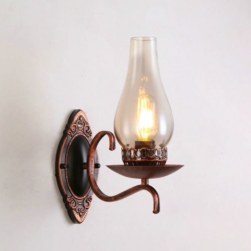 Rustic Metal Wall Lamp with Clear Glass Shade