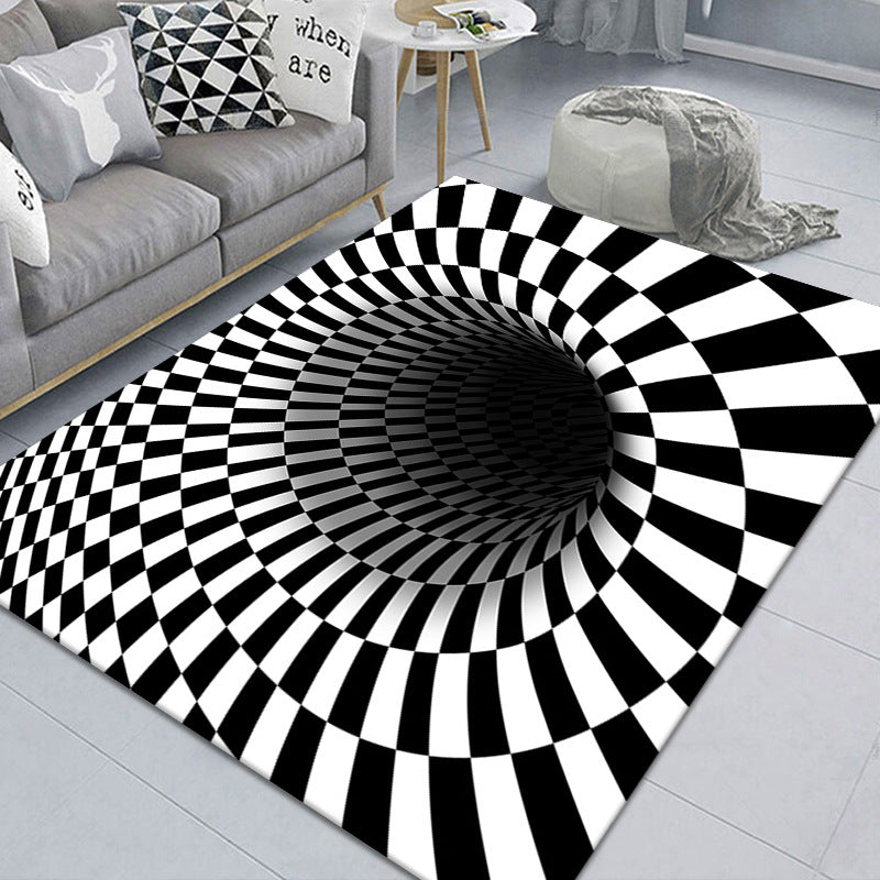 Stylish 3D Pattern Black Area Rug Soft Non-Slip Carpet
