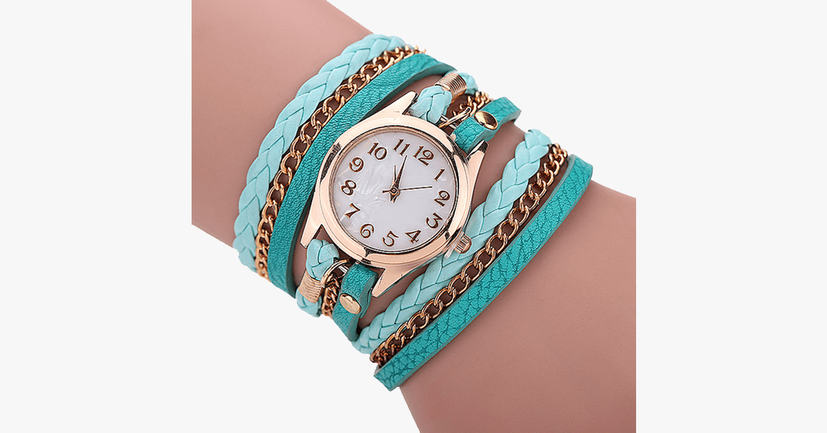 Fashion Gold Quartz Watch with Colorful Straps