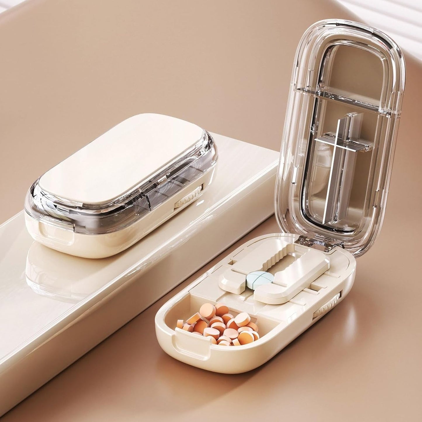 Compact Travel Pill Box with Adjustable Cutter