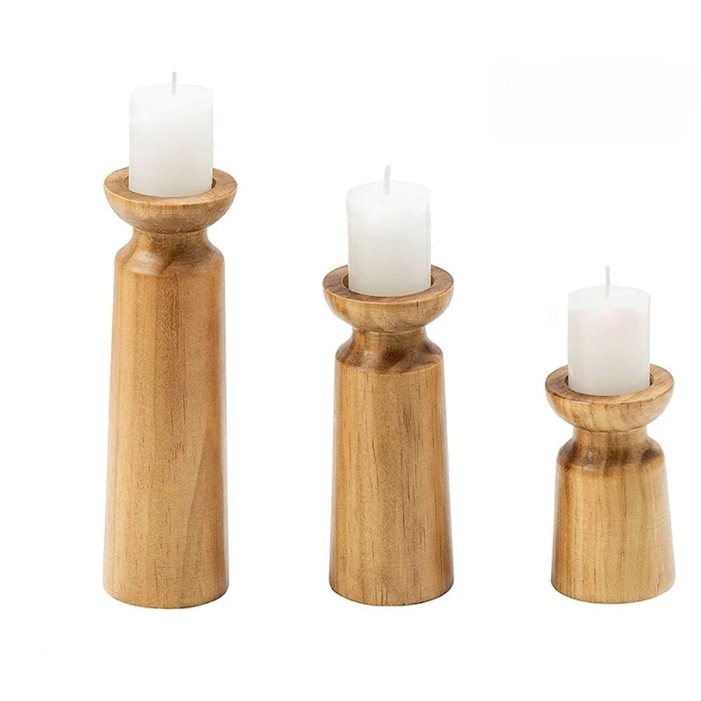 Handcrafted Wooden Candle Holder Set