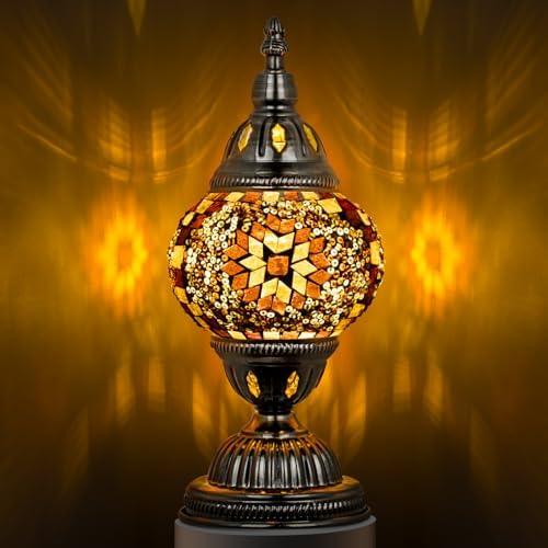 Exotic Mosaic Glass Table Lamp with Metal Base