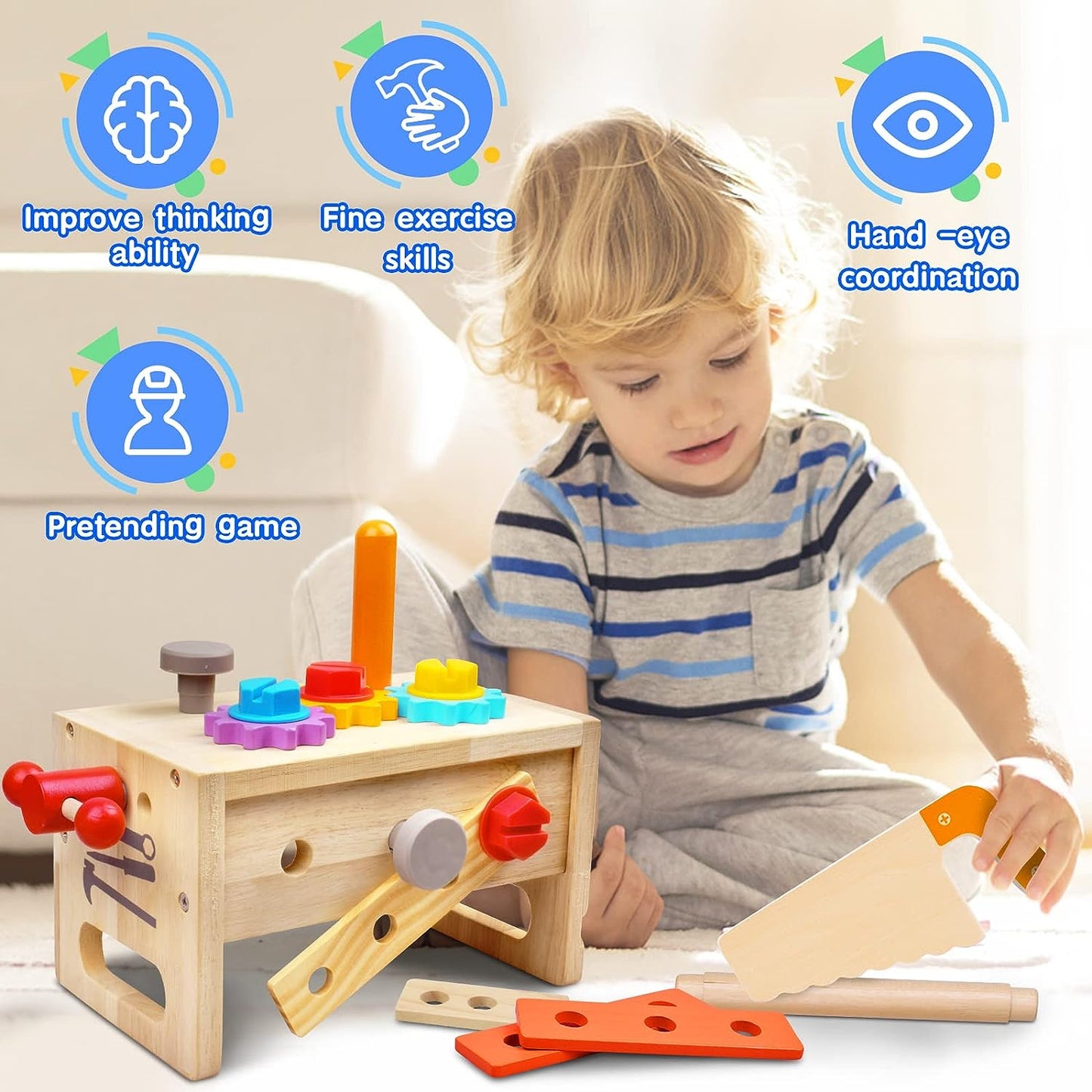 Kid's Wooden Toy Toolbox Set