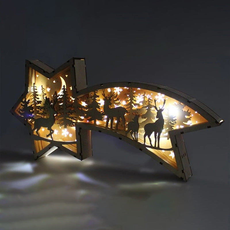 Warm Wooden LED Xmas Star Lamp