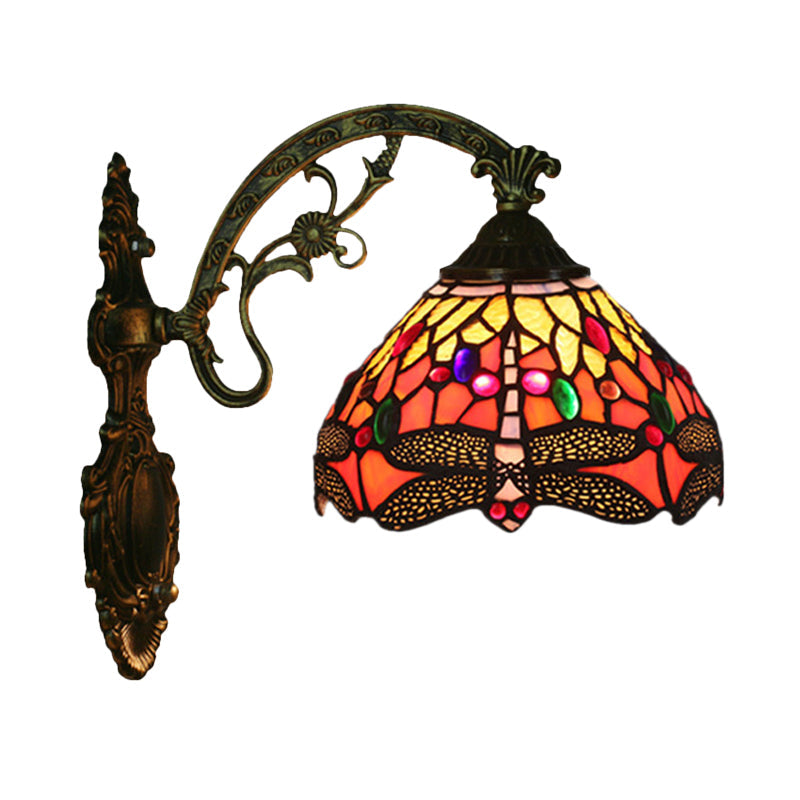 Vintage Bronze Wall Mount Lamp with Stained Glass Shade