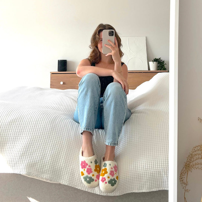Cozy Floral Slippers with Grip Soles