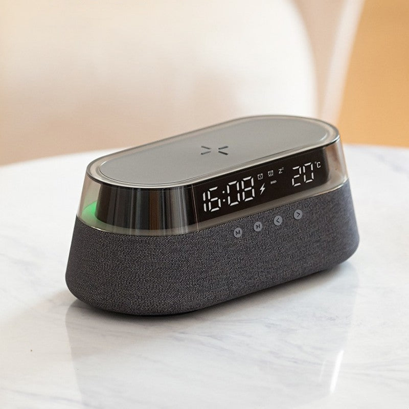 Compact Wireless Charging Clock Radio Bluetooth Speaker