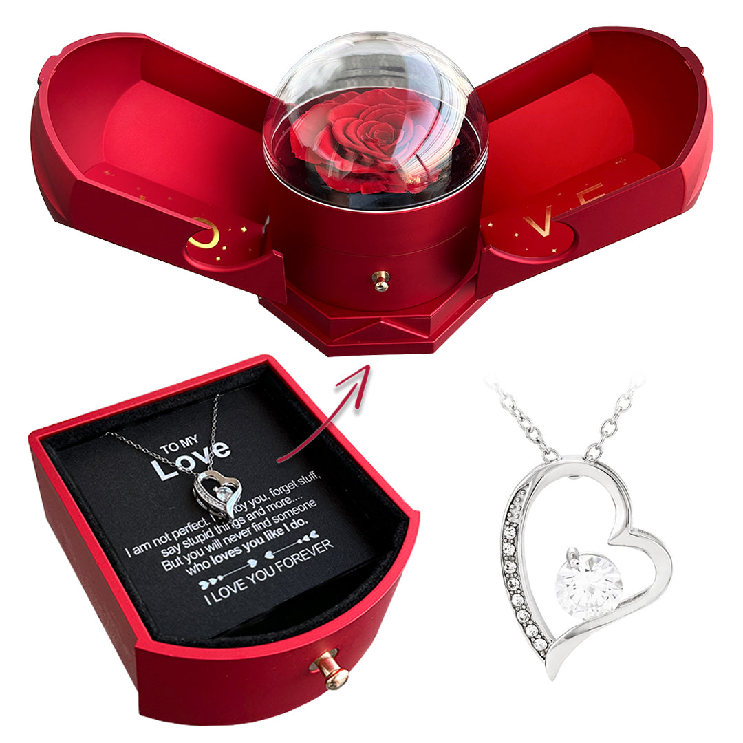 Romantic Rose Gift Box With Heart Necklace