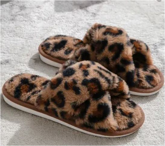 Cozy Faux Fur Slippers with Cross Strap Detail