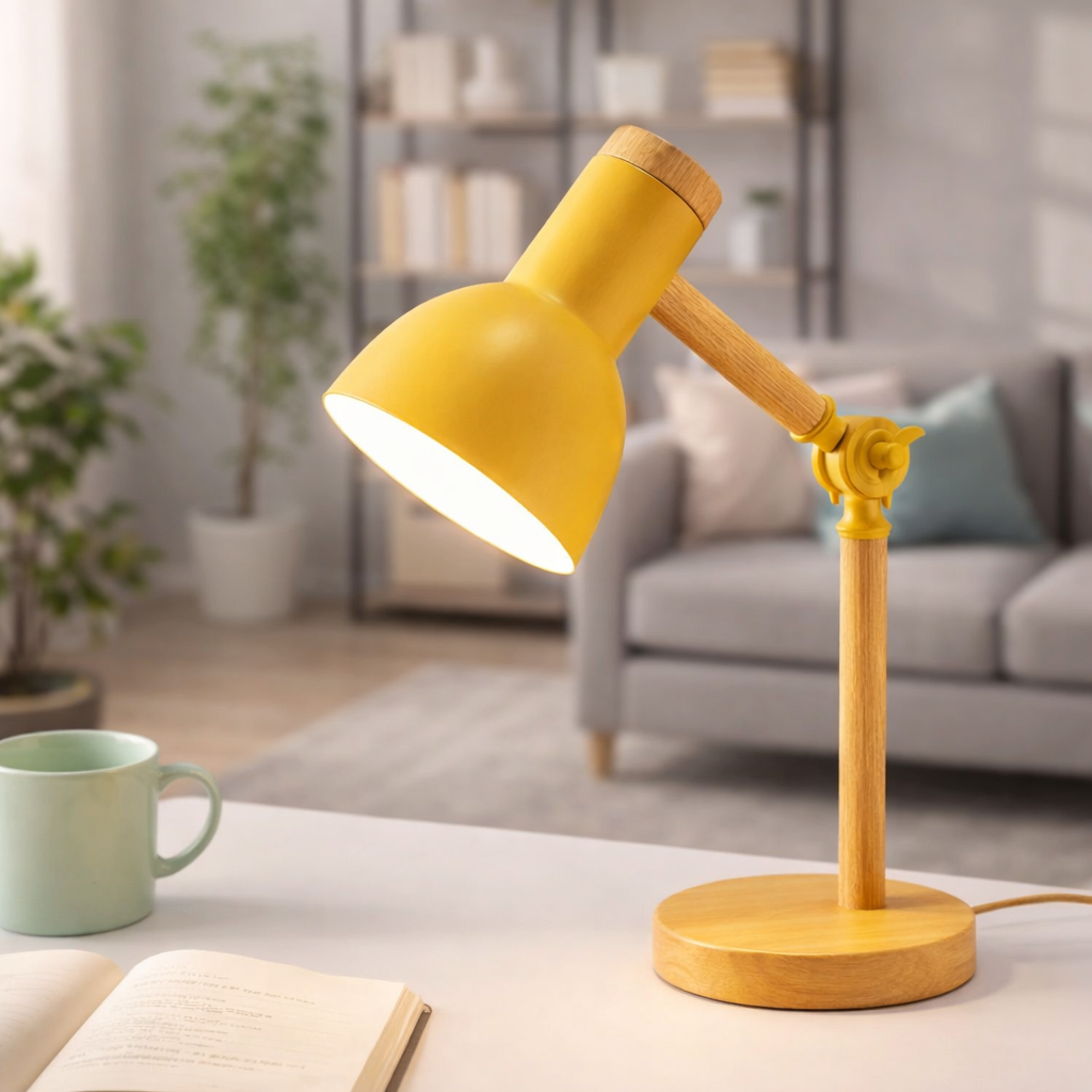 Rustic Wooden Swing Arm Table Lamp