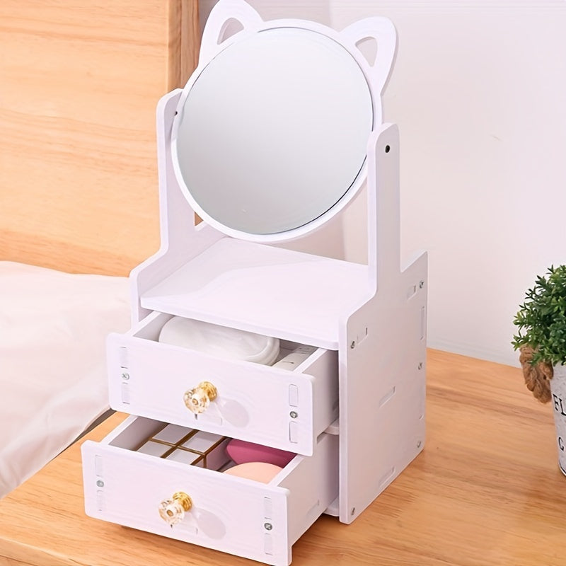 Cat Ear Beauty Mirror with Built-in Storage