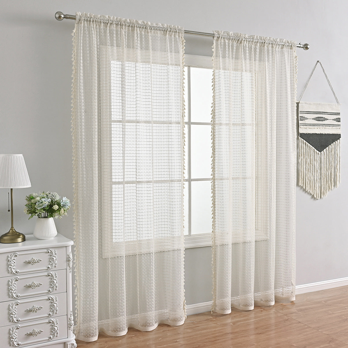 Elegant Sheer Curtain Beige Drapes
