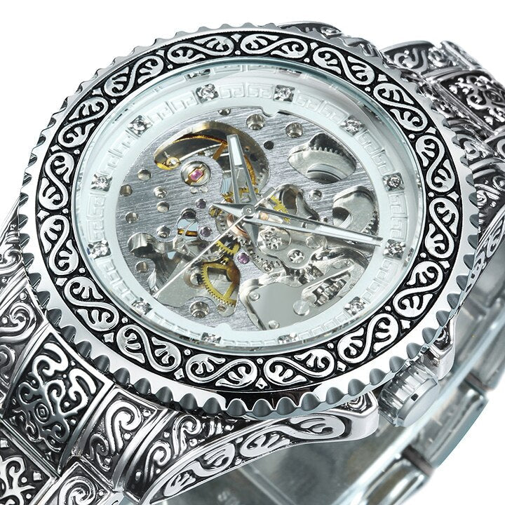 Vintage Luxury Engraved Automatic Mechanical Watch