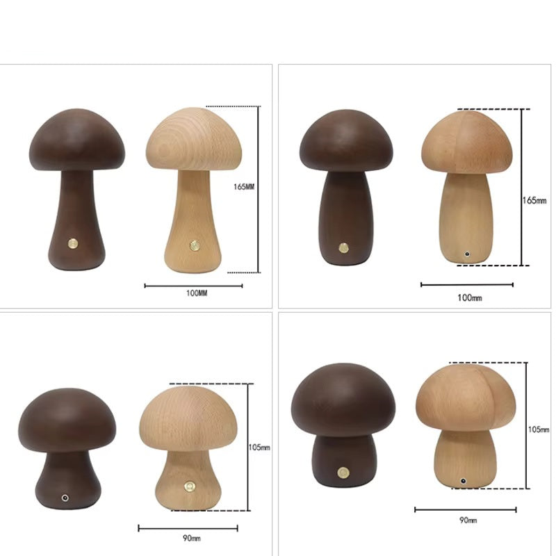 Rustic Wooden Mushroom Desk Light Lamp