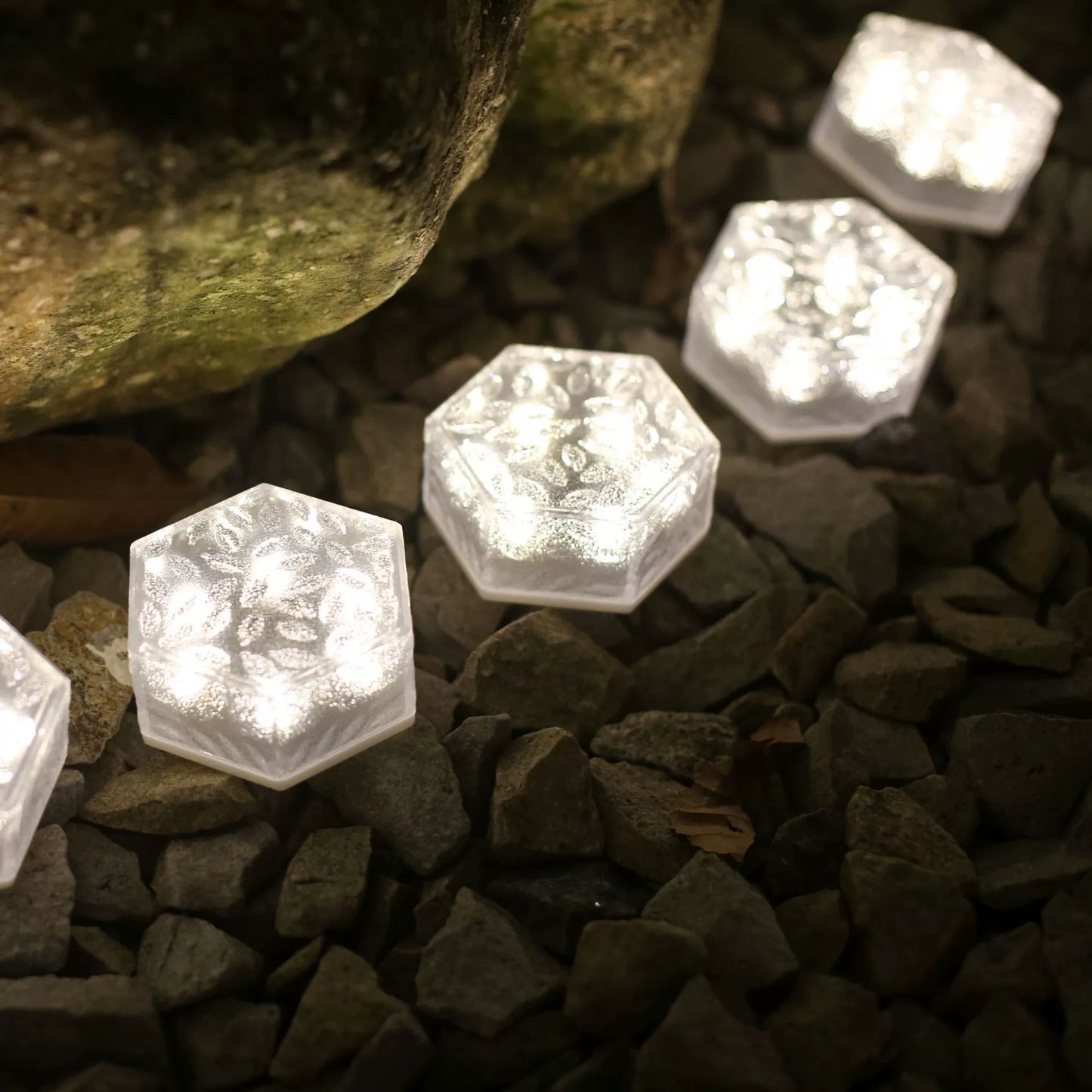 Solar Powered Yard Lamp, Waterproof Hexagon LED Ground Light, Frosty Glass Tile Effect