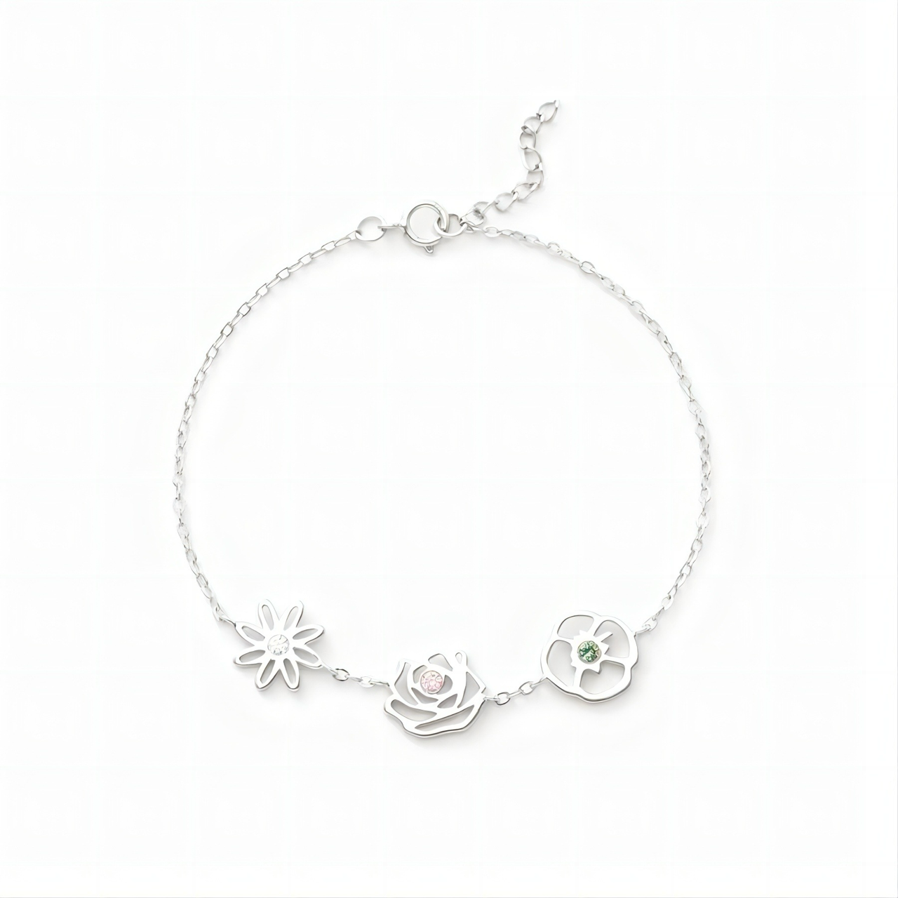 Delicate Birthstone and Flower Charm Bracelet