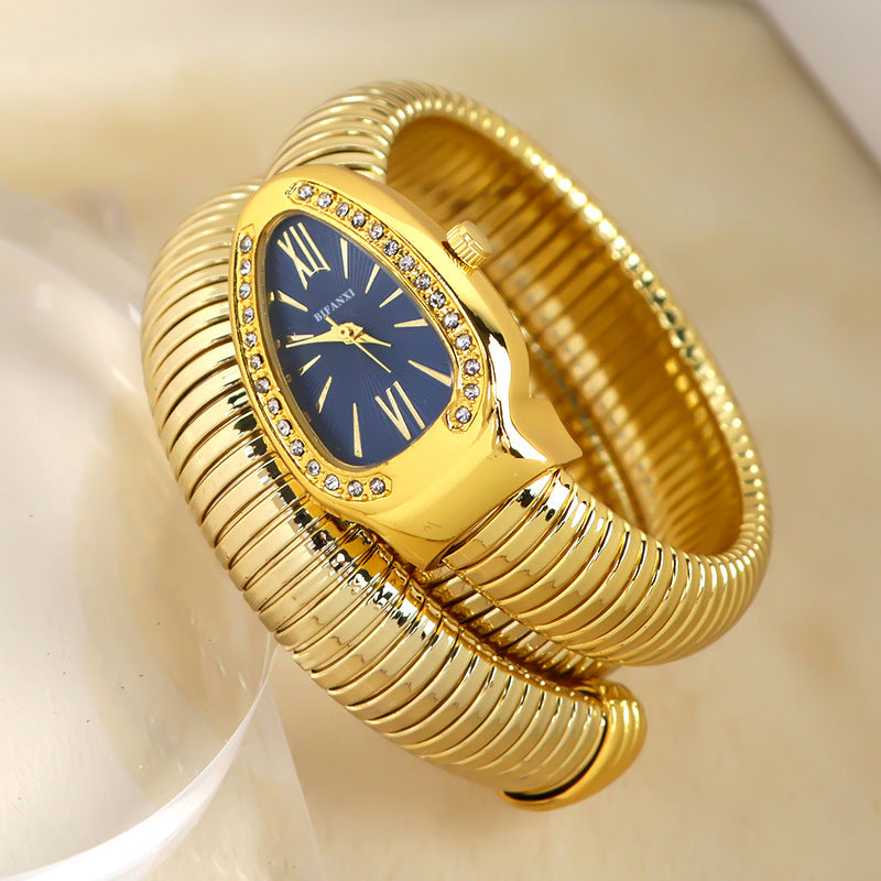 Luxury Stainless Steel Snake Watch with Oval Face