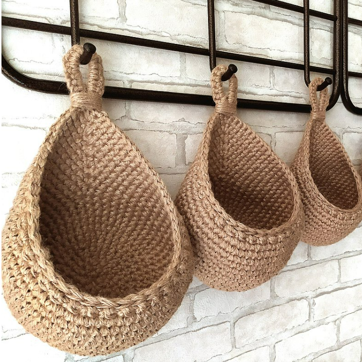 Boho Chic Macrame Wall Storage Baskets