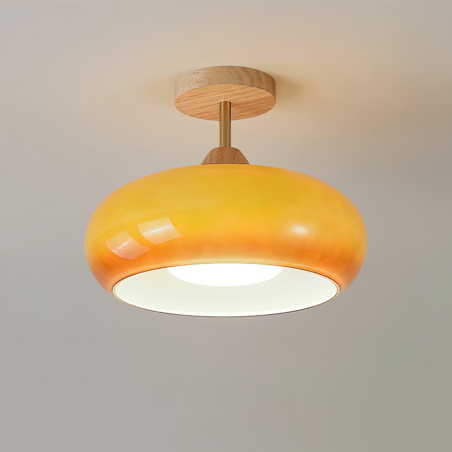Rustic Wood Glass Semi Flush Mount Ceiling Light