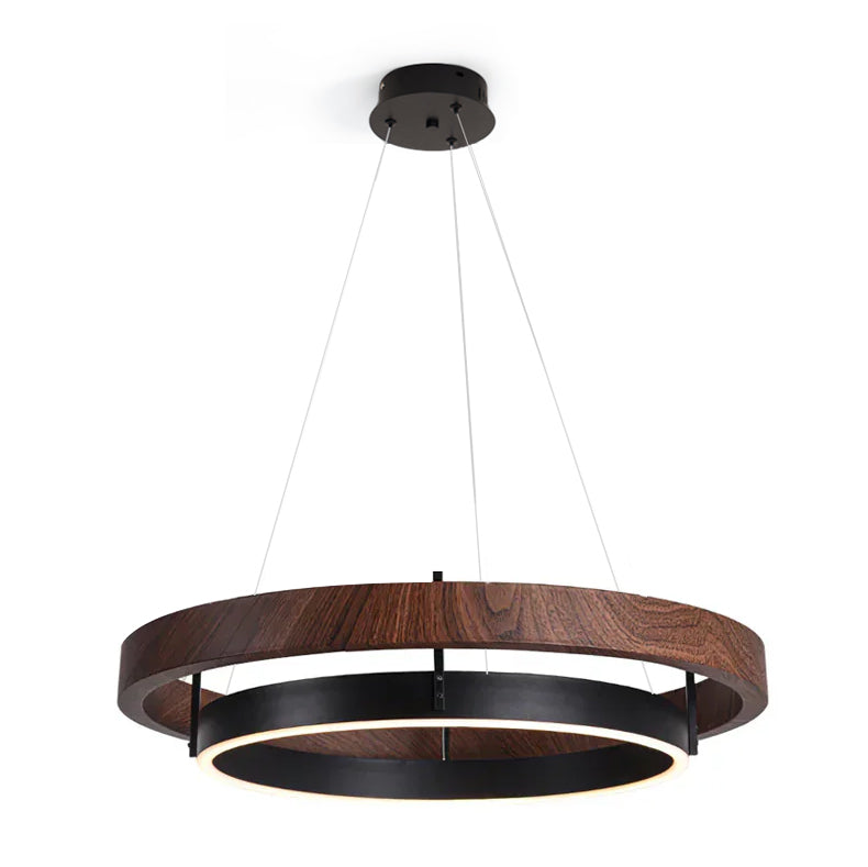 Contemporary Double Ring LED Pendant Adjustable Light Fixture
