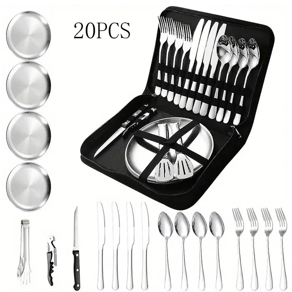 Portable Camping Utensil Set Stainless Steel Outdoor Kit