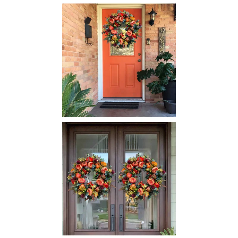 Fall Harvest Door Wreath with Pumpkins and Twigs