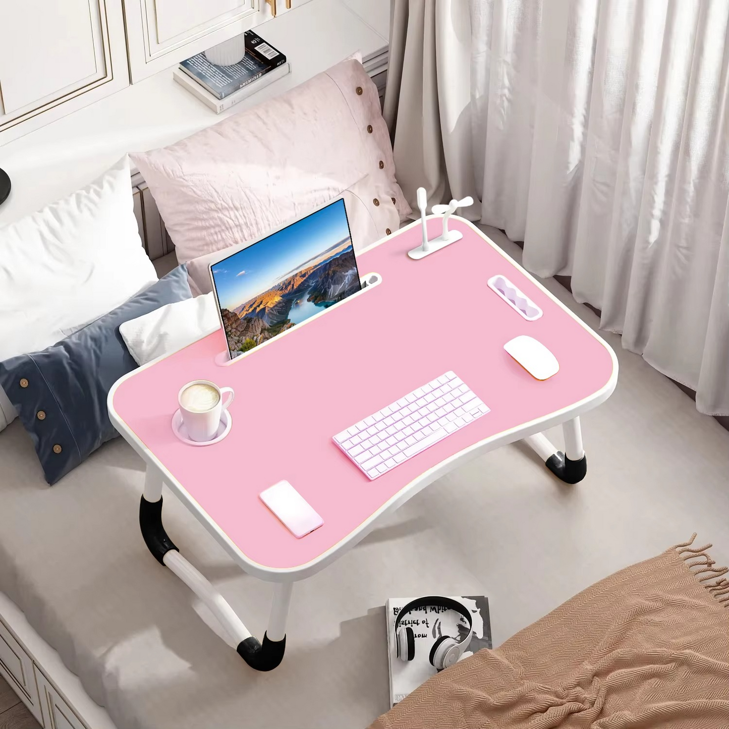 Compact Foldable Laptop Desk with LED Light and Fan
