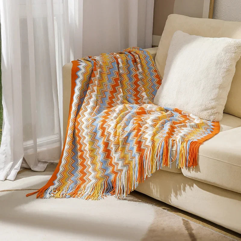 Cozy Fringe Throw Blanket Rustic Red Soft Plush