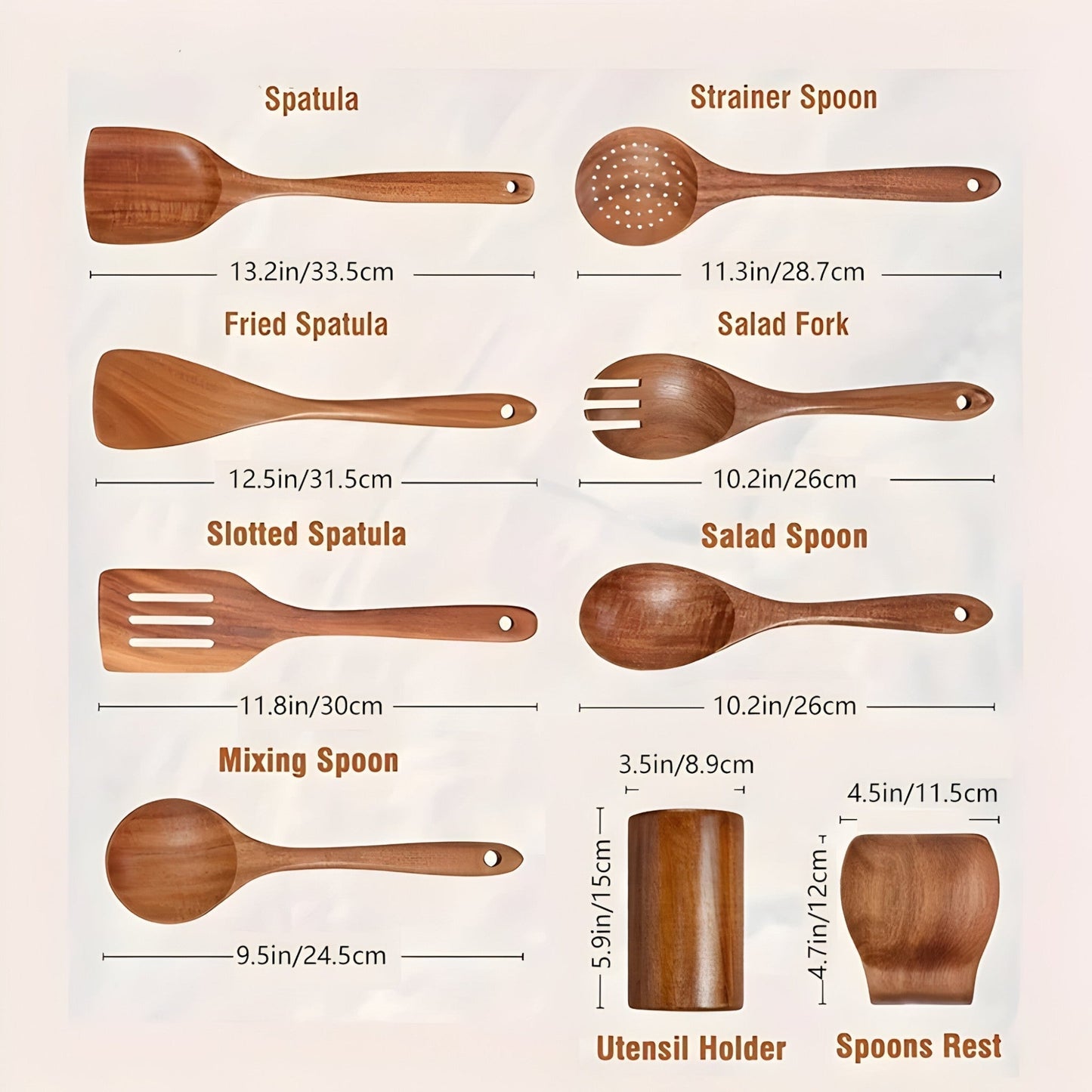 Natural Wood Kitchen Tool Set - 9 Piece Cooking Utensils