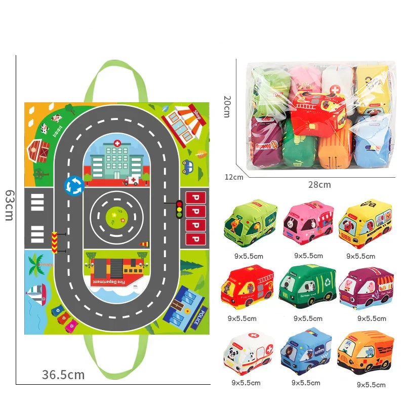 Portable 2-in-1 Soft Toy Cars Playset with Storage Bag