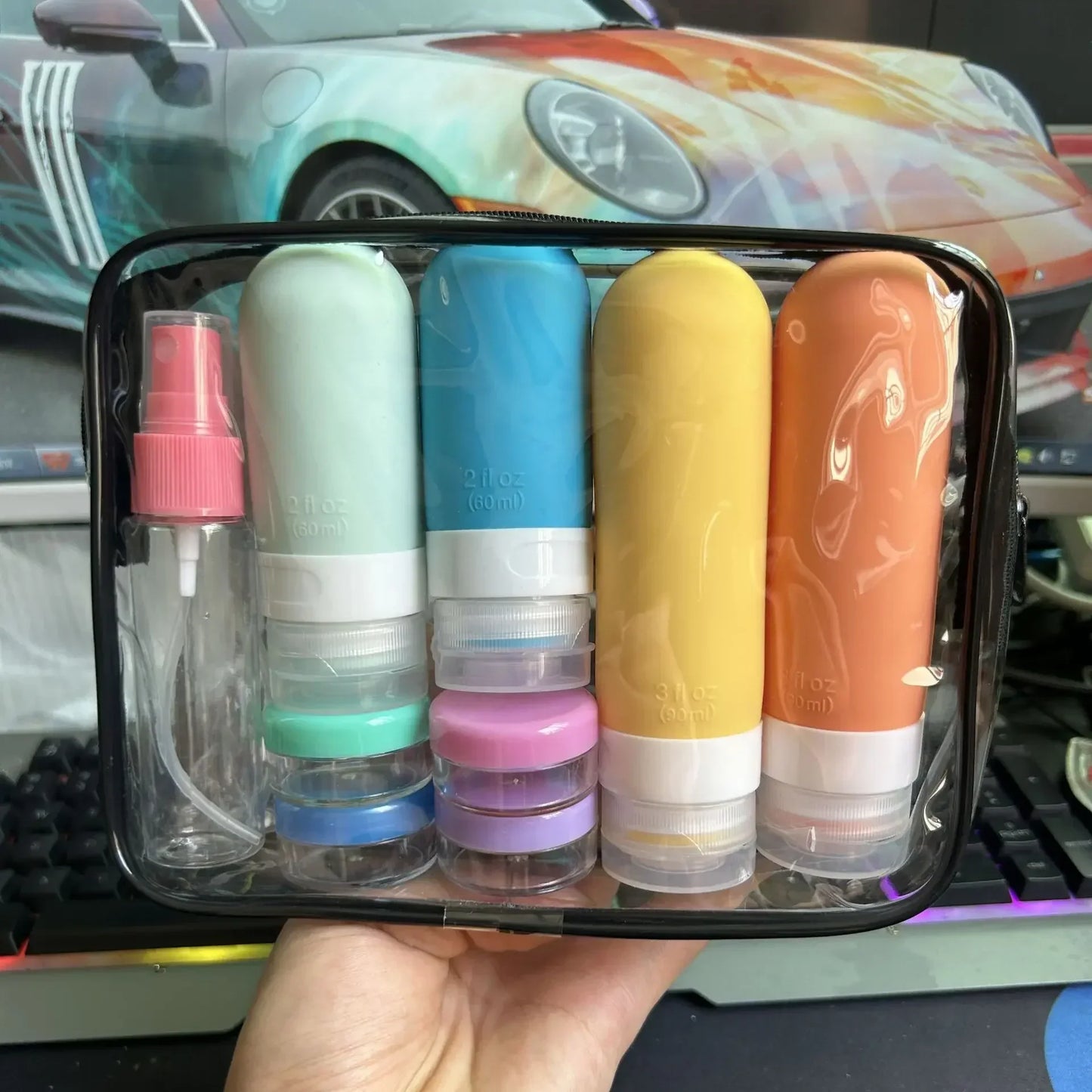Portable 16pc Travel Kit with Refillable Bottles