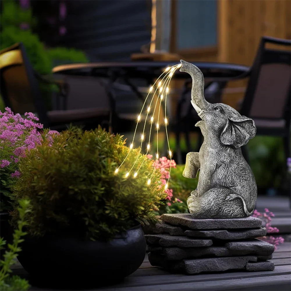 Outdoor Solar Elephant Statue with LED Lights