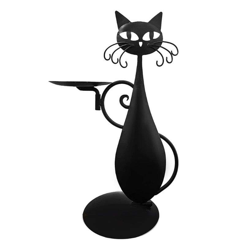 Mystic Black Cat Figurine Candle Holder