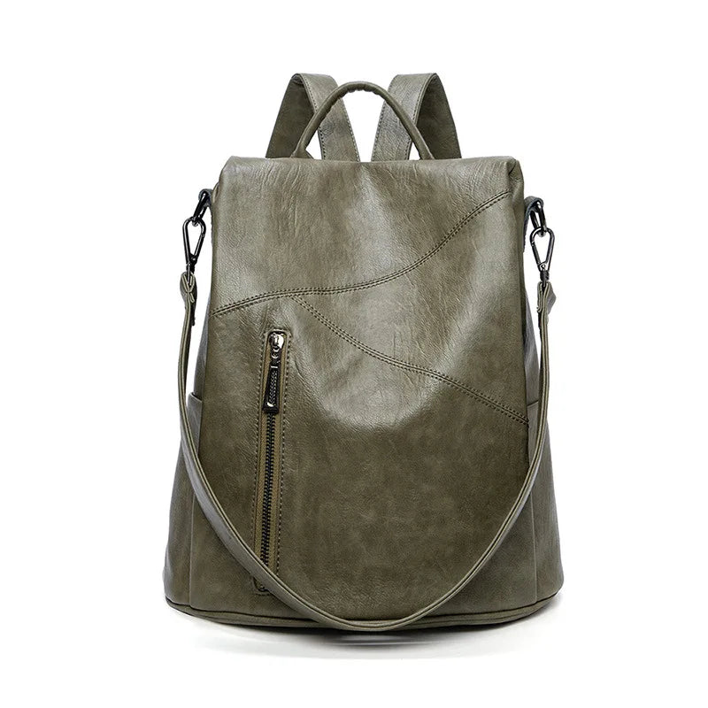 Stylish Women's Leather Rucksack - Secure Travel Bag