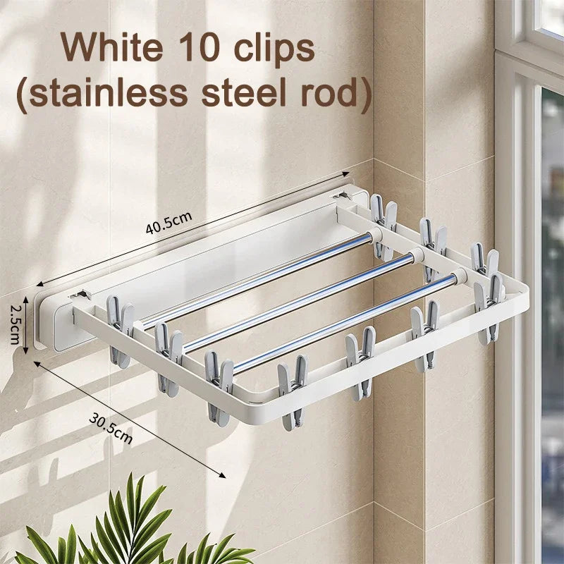 Compact Wall Mounted Folding Dryer Rack with Clips