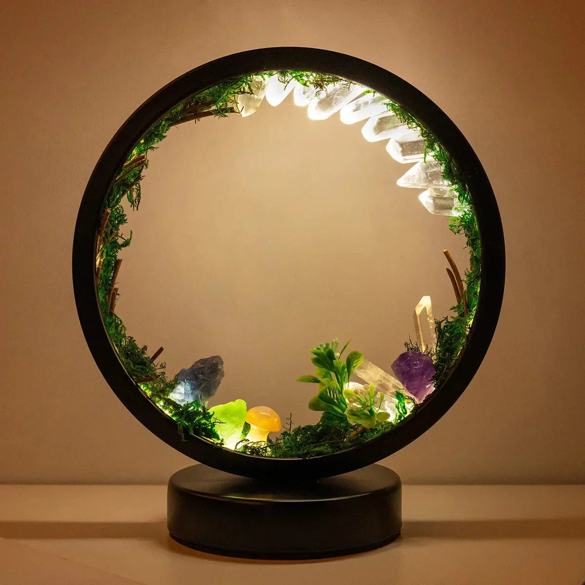 Stylish Night Lamp - Round Green Crystal Accent