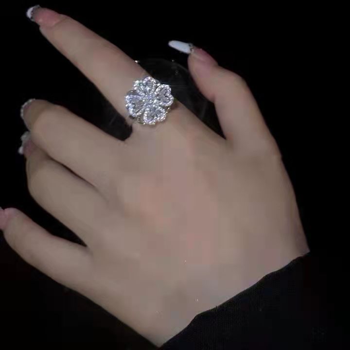 Sparkling Floral Zircon Statement Ring
