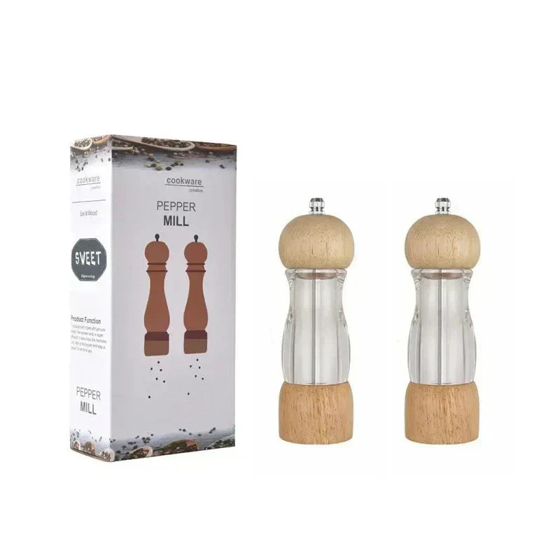 Classic Wood Glass Spice Mill Set