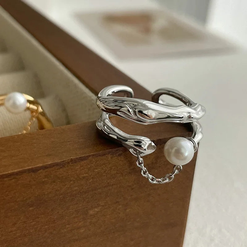 Vintage Style Sterling Silver Pearl Layered Ring