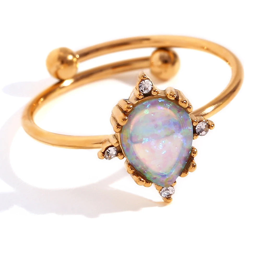 Sparkling Opal Diamond Accent Adjustable Rings