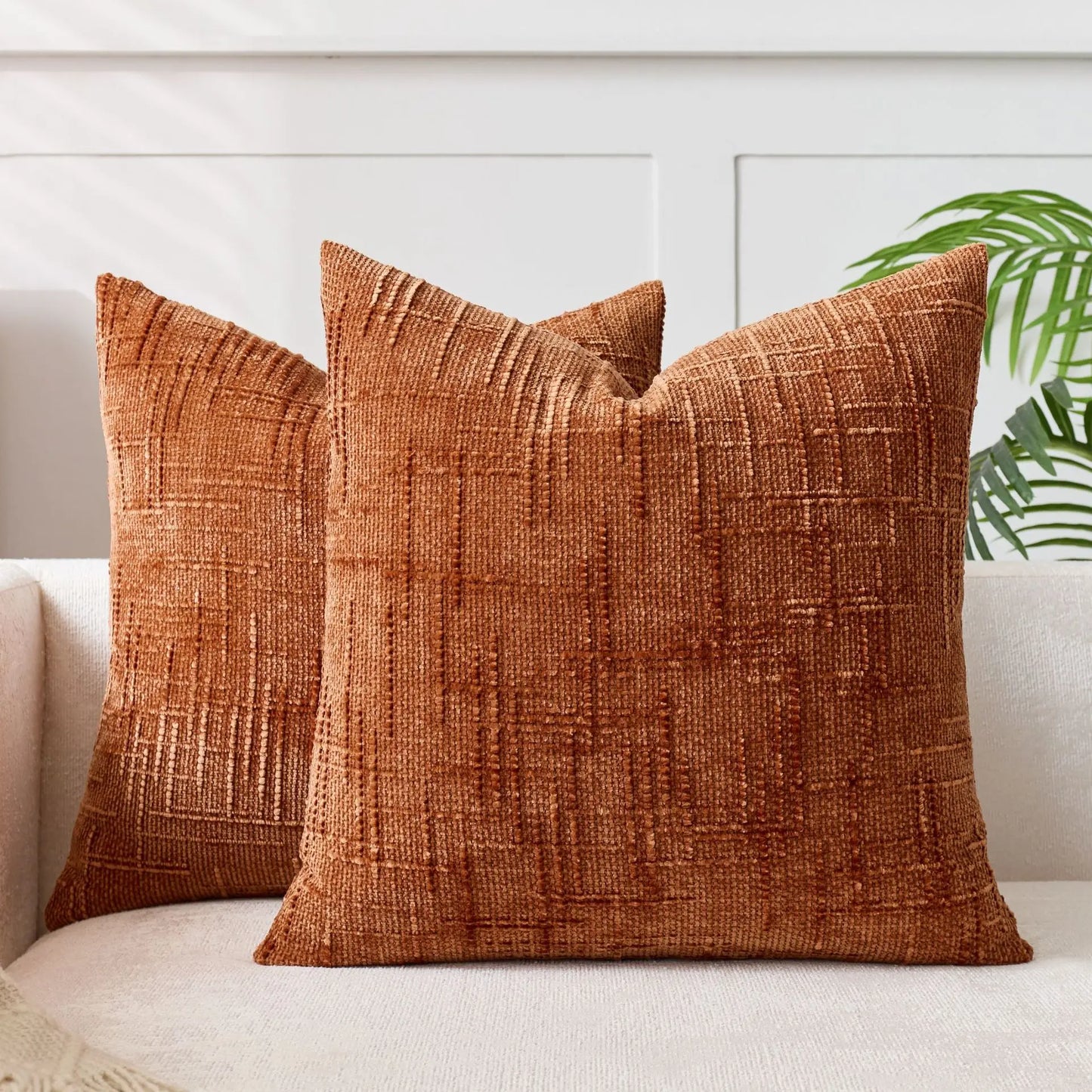 Soft Chenille Cushion with Natural Bamboo Pattern