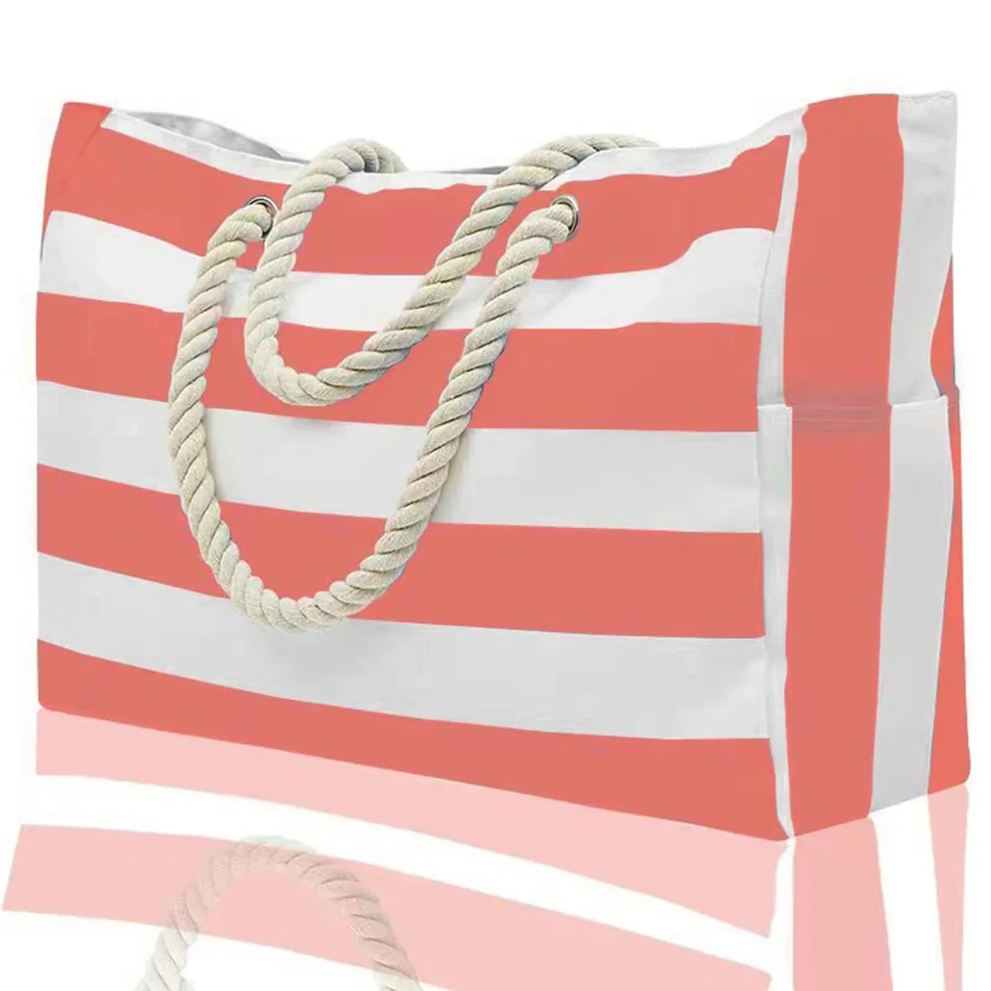 Colorful Stripe Folding Beach Tote Bag with Zipper