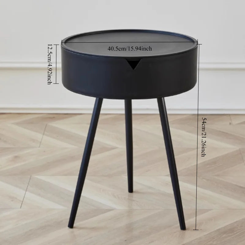 Compact Round End Table with Storage and Portable Design