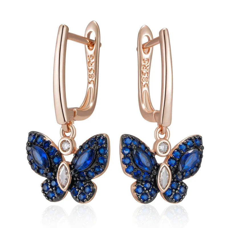 Delicate Silver Blue Gemstone Butterfly Earrings