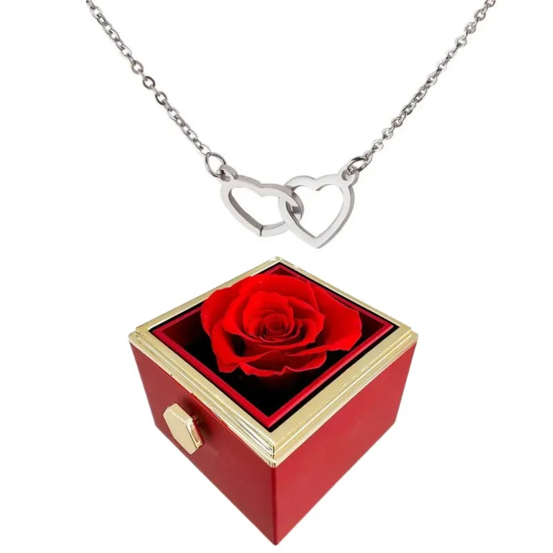 Lovely Heart Pendant Necklace with Rotating Rose Box